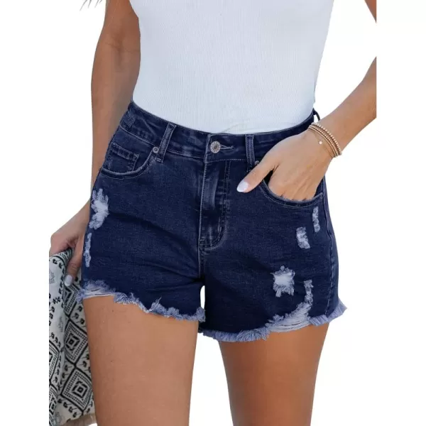 luvamia Jean Shorts for Women High Waisted Stretchy Distressed Denim Shorts Ripped Frayed Raw Hem Summer Casual ShortsDark Blue