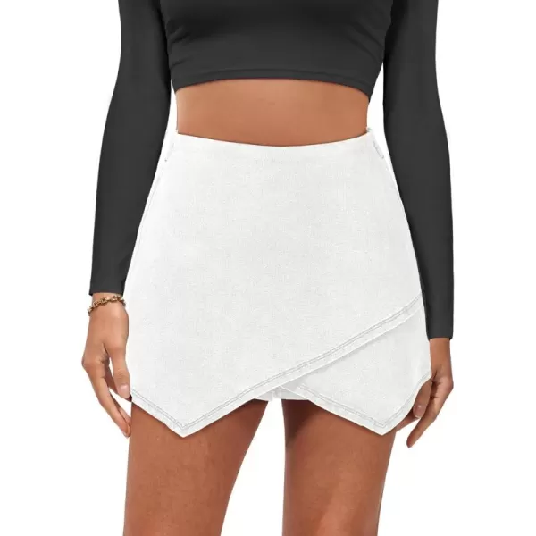 luvamia Jean Skorts for Woman High Waisted Pull On Stretchy Denim Wrap Skirt with Shorts Trendy Asymmetrical SkortCream White
