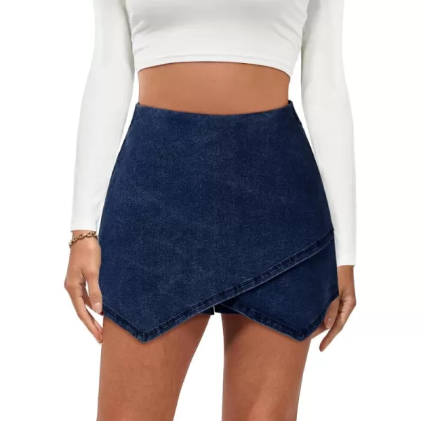 luvamia Jean Skorts for Woman High Waisted Pull On Stretchy Denim Wrap Skirt with Shorts Trendy Asymmetrical SkortSail Blue