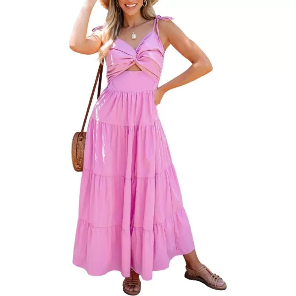 luvamia Long Flowy Dresses for Women Tiered Cut Out Midi Dress Self Tied Spaghetti Strap Summer Vacation Dinner OutfitAurora Pink
