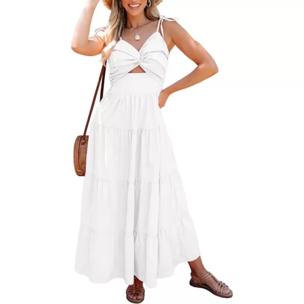 luvamia Long Flowy Dresses for Women Tiered Cut Out Midi Dress Self Tied Spaghetti Strap Summer Vacation Dinner OutfitCream White