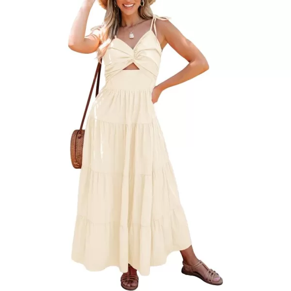 luvamia Long Flowy Dresses for Women Tiered Cut Out Midi Dress Self Tied Spaghetti Strap Summer Vacation Dinner OutfitPearled Lvory