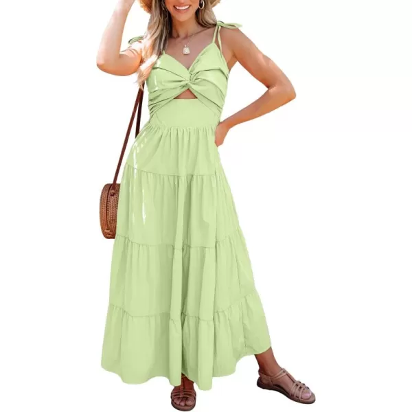 luvamia Long Flowy Dresses for Women Tiered Cut Out Midi Dress Self Tied Spaghetti Strap Summer Vacation Dinner OutfitSeamfoam Green