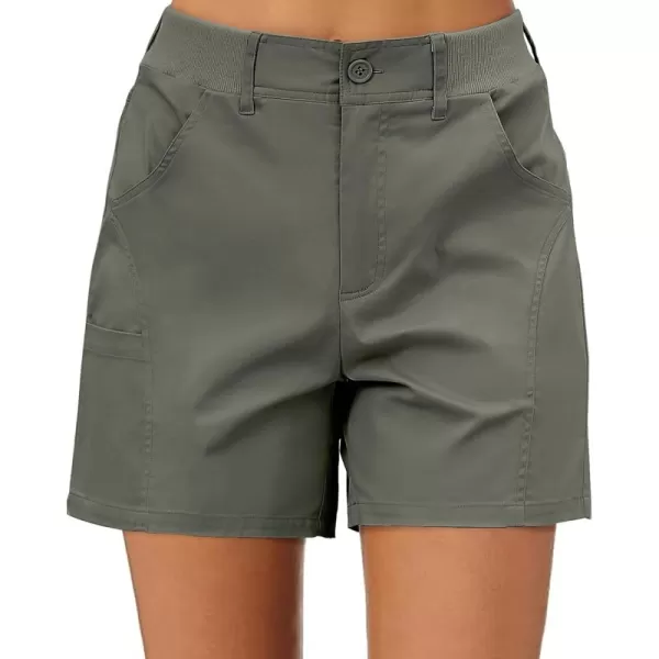 luvamia Shorts for Women Trendy Casual Summer High Waisted Chino Shorts Ribbed Elastic Waist Comfy Shorts with PocketsArmy Green