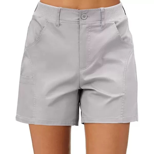 luvamia Shorts for Women Trendy Casual Summer High Waisted Chino Shorts Ribbed Elastic Waist Comfy Shorts with PocketsLight Gray