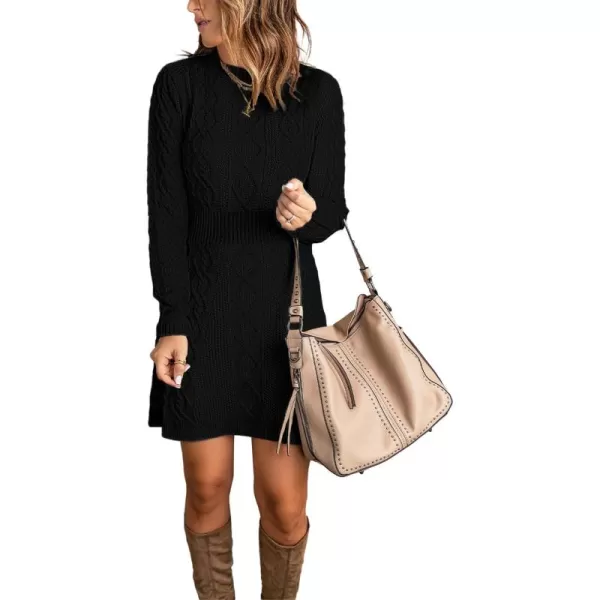 luvamia Sweater Dress for Women Cable Knit Ribbed ALine Short Fitted Pullover Sweaters Dresses Fall WinterBlack