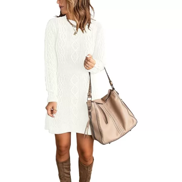 luvamia Sweater Dress for Women Cable Knit Ribbed ALine Short Fitted Pullover Sweaters Dresses Fall WinterBrilliant White
