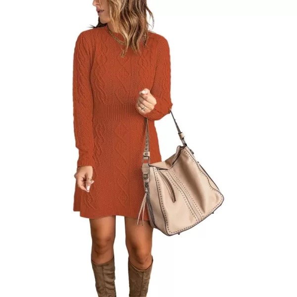 luvamia Sweater Dress for Women Cable Knit Ribbed ALine Short Fitted Pullover Sweaters Dresses Fall WinterBurnt Orange