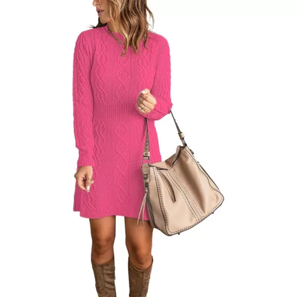 luvamia Sweater Dress for Women Cable Knit Ribbed ALine Short Fitted Pullover Sweaters Dresses Fall WinterHot Pink