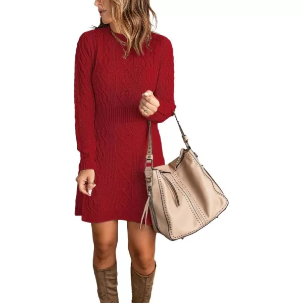 luvamia Sweater Dress for Women Cable Knit Ribbed ALine Short Fitted Pullover Sweaters Dresses Fall WinterTrue Red