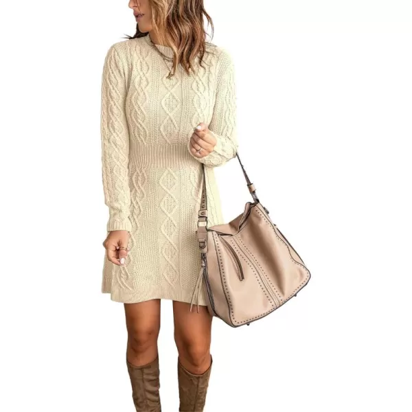 luvamia Sweater Dress for Women Cable Knit Ribbed ALine Short Fitted Pullover Sweaters Dresses Fall WinterVanilla Ice