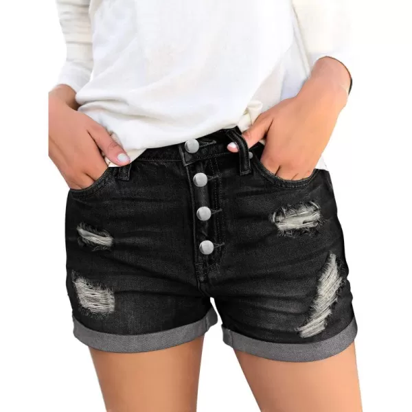 luvamia Womens Ripped High Waisted Denim Shorts Stretchy Cuffed Hem Jean ShortsA2 Black Pepper