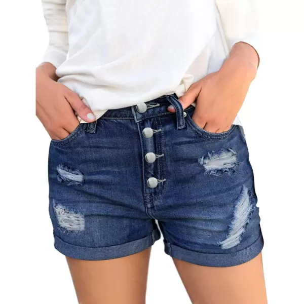 luvamia Womens Ripped High Waisted Denim Shorts Stretchy Cuffed Hem Jean ShortsA2 Cape Blue