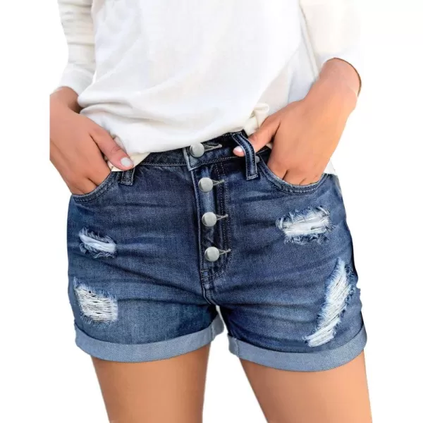luvamia Womens Ripped High Waisted Denim Shorts Stretchy Cuffed Hem Jean ShortsA2 Lapis Air