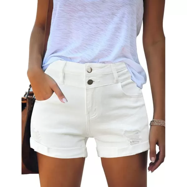 luvamia Womens Ripped High Waisted Denim Shorts Stretchy Cuffed Hem Jean ShortsA4 Chalk White