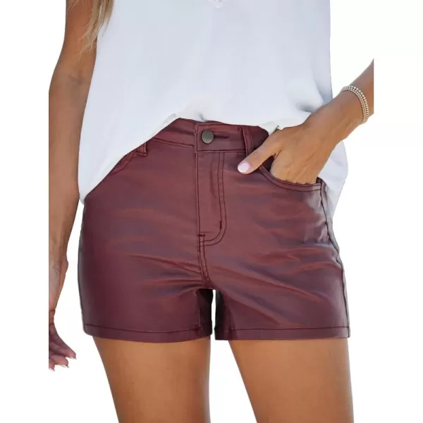 luvamia Womens Shorts Trendy High Waisted Faux Leather Look Stretchy Jean Shorts Short Denim Pants with Pockets ComfyBurgundy
