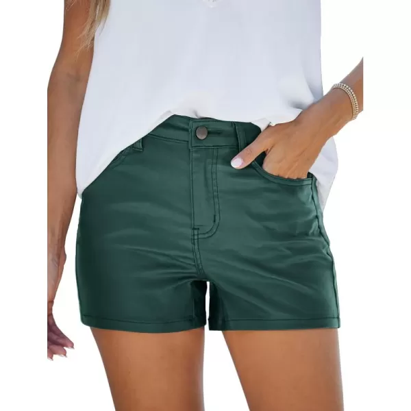 luvamia Womens Shorts Trendy High Waisted Faux Leather Look Stretchy Jean Shorts Short Denim Pants with Pockets ComfyDark Green