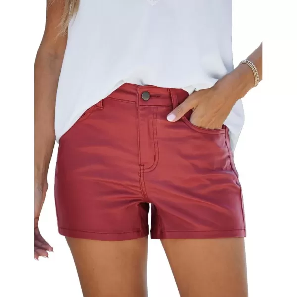 luvamia Womens Shorts Trendy High Waisted Faux Leather Look Stretchy Jean Shorts Short Denim Pants with Pockets ComfyRed