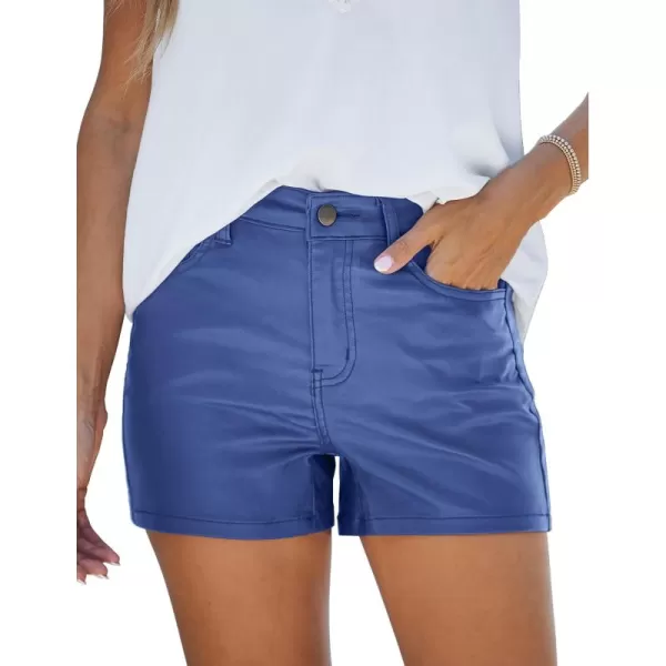 luvamia Womens Shorts Trendy High Waisted Faux Leather Look Stretchy Jean Shorts Short Denim Pants with Pockets ComfyRoyal Blue