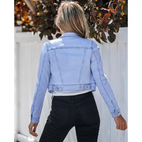 luvamia 2024 Cropped Jean Jackets for Women Fashion Short Denim Shacket Jacket Lightweight Fitted Stretchy with PocketsCool Blue