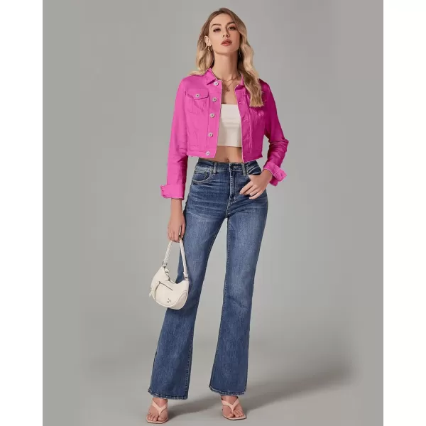 luvamia 2024 Cropped Jean Jackets for Women Fashion Short Denim Shacket Jacket Lightweight Fitted Stretchy with PocketsHot Pink