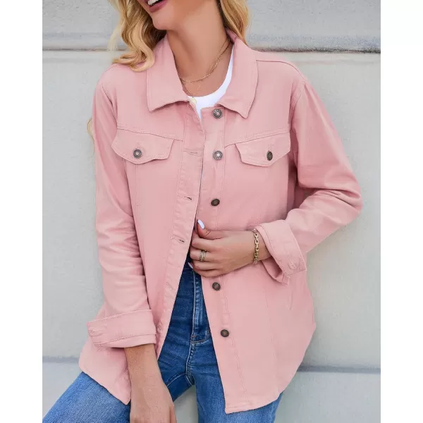 luvamia 2024 Jean Jackets for Women Fashion Denim Jacket Western Oversized Shacket Jacket Button Up with PocketsBlush Pink