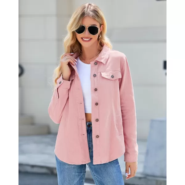 luvamia 2024 Jean Jackets for Women Fashion Denim Jacket Western Oversized Shacket Jacket Button Up with PocketsBlush Pink