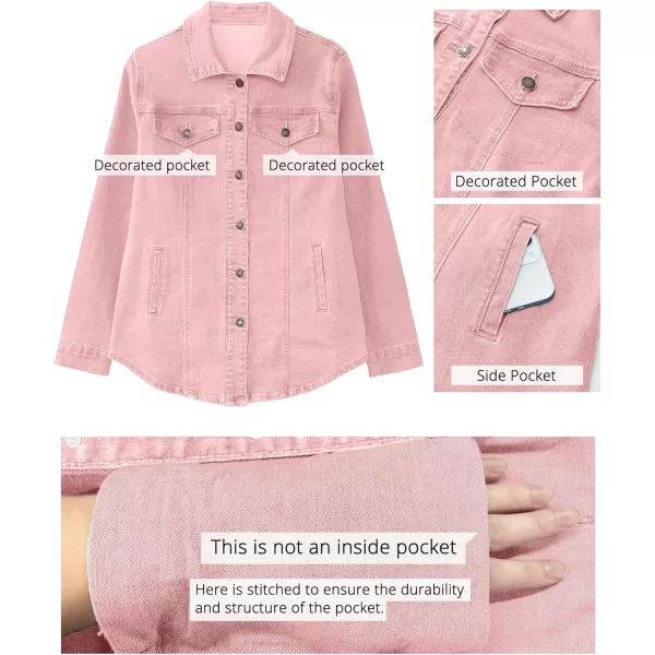 luvamia 2024 Jean Jackets for Women Fashion Denim Jacket Western Oversized Shacket Jacket Button Up with PocketsBlush Pink