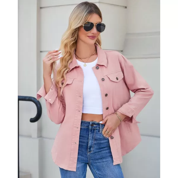 luvamia 2024 Jean Jackets for Women Fashion Denim Jacket Western Oversized Shacket Jacket Button Up with PocketsBlush Pink