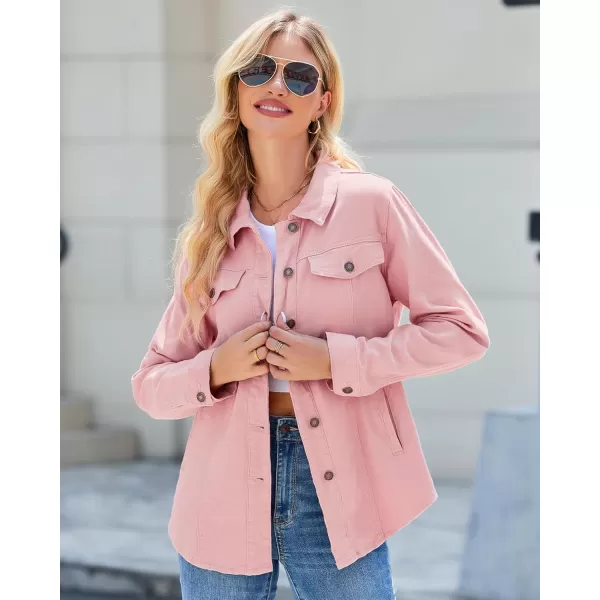 luvamia 2024 Jean Jackets for Women Fashion Denim Jacket Western Oversized Shacket Jacket Button Up with PocketsBlush Pink