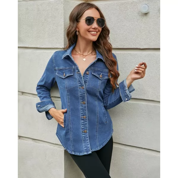 luvamia 2024 Jean Jackets for Women Fashion Denim Jacket Western Oversized Shacket Jacket Button Up with PocketsClassic Blue