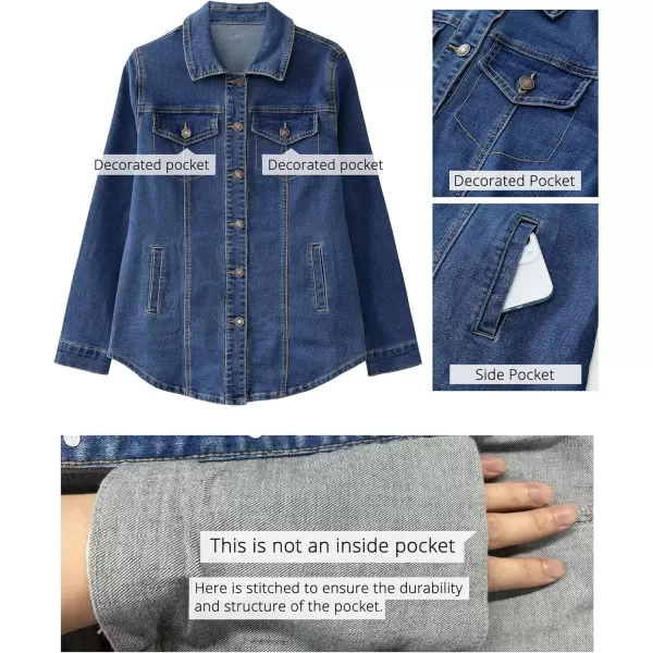 luvamia 2024 Jean Jackets for Women Fashion Denim Jacket Western Oversized Shacket Jacket Button Up with PocketsClassic Blue