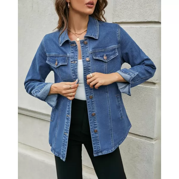 luvamia 2024 Jean Jackets for Women Fashion Denim Jacket Western Oversized Shacket Jacket Button Up with PocketsClassic Blue