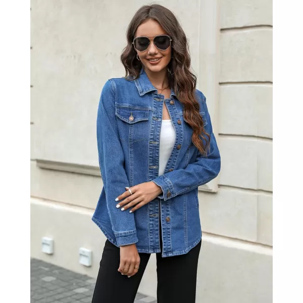 luvamia 2024 Jean Jackets for Women Fashion Denim Jacket Western Oversized Shacket Jacket Button Up with PocketsClassic Blue