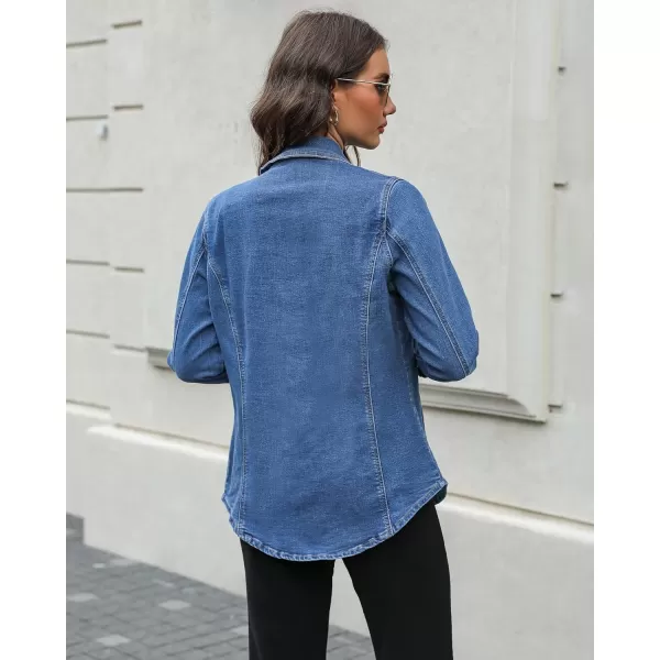 luvamia 2024 Jean Jackets for Women Fashion Denim Jacket Western Oversized Shacket Jacket Button Up with PocketsClassic Blue