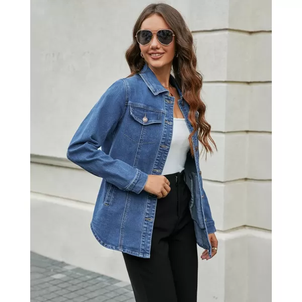 luvamia 2024 Jean Jackets for Women Fashion Denim Jacket Western Oversized Shacket Jacket Button Up with PocketsClassic Blue