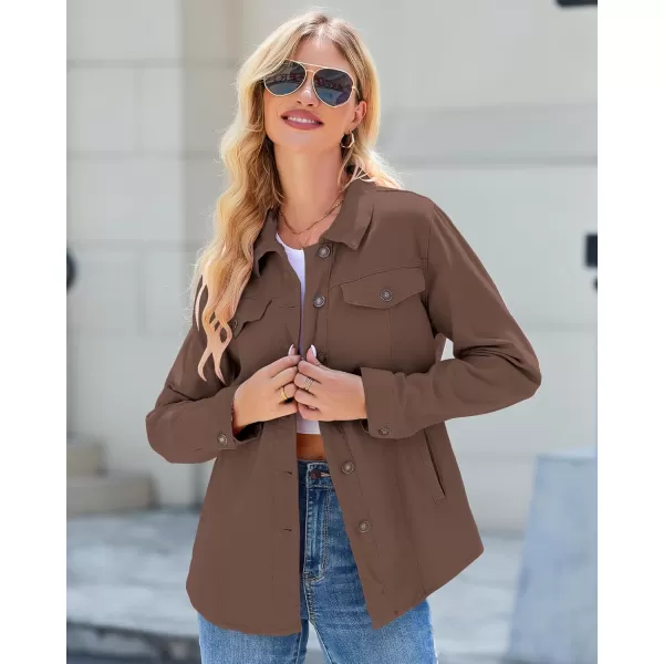 luvamia 2024 Jean Jackets for Women Fashion Denim Jacket Western Oversized Shacket Jacket Button Up with PocketsCoffee Brown