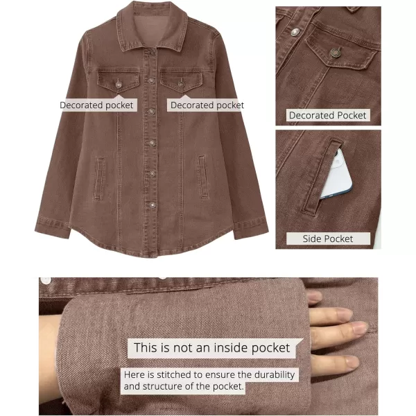 luvamia 2024 Jean Jackets for Women Fashion Denim Jacket Western Oversized Shacket Jacket Button Up with PocketsCoffee Brown