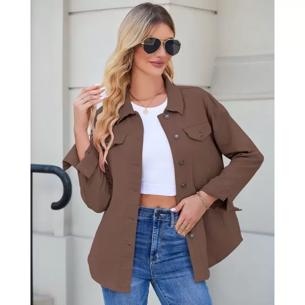 luvamia 2024 Jean Jackets for Women Fashion Denim Jacket Western Oversized Shacket Jacket Button Up with PocketsCoffee Brown