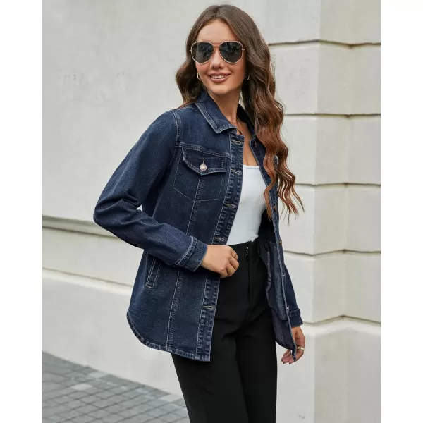 luvamia 2024 Jean Jackets for Women Fashion Denim Jacket Western Oversized Shacket Jacket Button Up with PocketsDark Blue