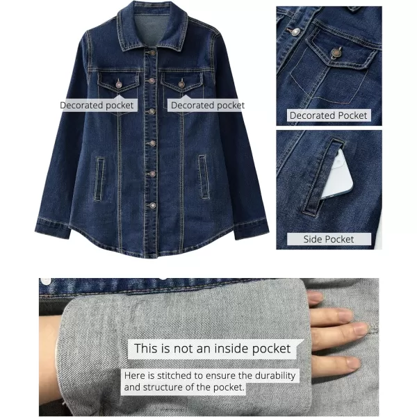 luvamia 2024 Jean Jackets for Women Fashion Denim Jacket Western Oversized Shacket Jacket Button Up with PocketsDark Blue