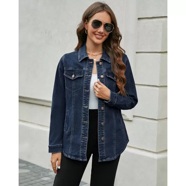 luvamia 2024 Jean Jackets for Women Fashion Denim Jacket Western Oversized Shacket Jacket Button Up with PocketsDark Blue