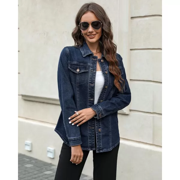 luvamia 2024 Jean Jackets for Women Fashion Denim Jacket Western Oversized Shacket Jacket Button Up with PocketsDark Blue