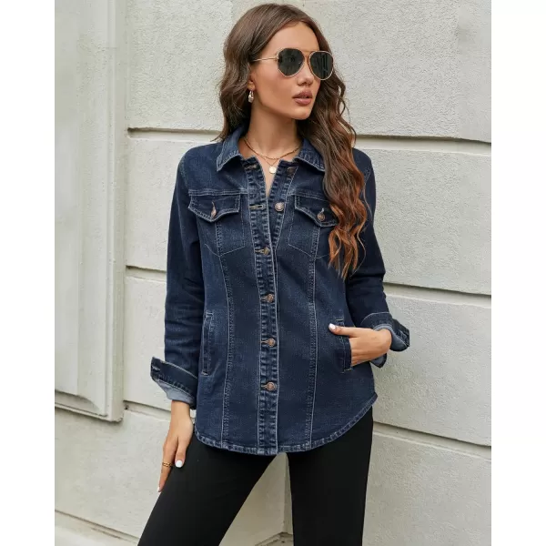 luvamia 2024 Jean Jackets for Women Fashion Denim Jacket Western Oversized Shacket Jacket Button Up with PocketsDark Blue