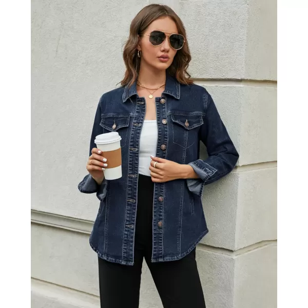 luvamia 2024 Jean Jackets for Women Fashion Denim Jacket Western Oversized Shacket Jacket Button Up with PocketsDark Blue