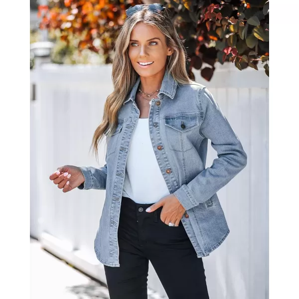 luvamia 2024 Jean Jackets for Women Fashion Denim Jacket Western Oversized Shacket Jacket Button Up with PocketsLakeside Blue