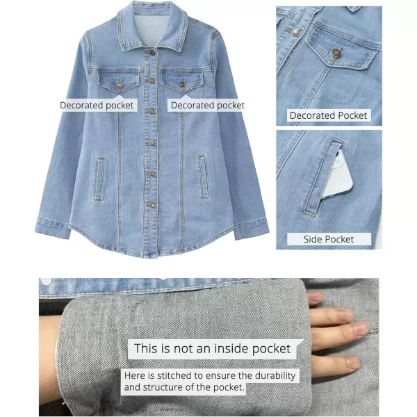 luvamia 2024 Jean Jackets for Women Fashion Denim Jacket Western Oversized Shacket Jacket Button Up with PocketsLakeside Blue