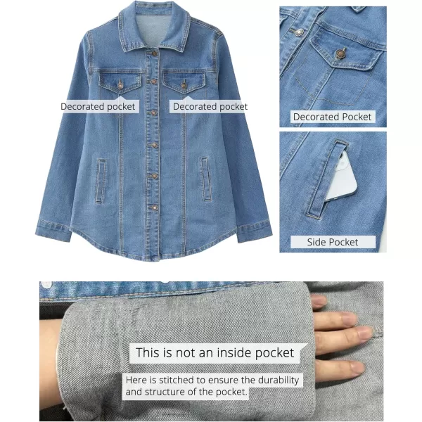 luvamia 2024 Jean Jackets for Women Fashion Denim Jacket Western Oversized Shacket Jacket Button Up with PocketsMedium Blue