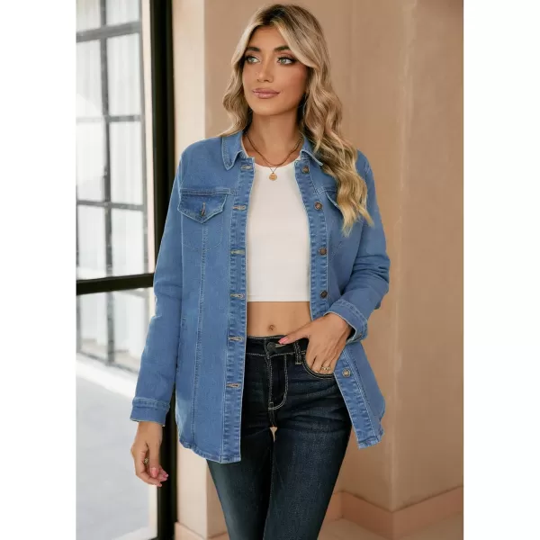 luvamia 2024 Jean Jackets for Women Fashion Denim Jacket Western Oversized Shacket Jacket Button Up with PocketsMedium Blue