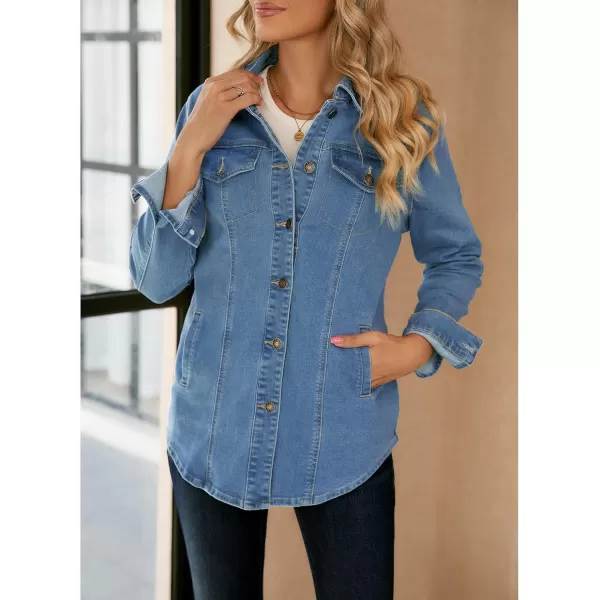 luvamia 2024 Jean Jackets for Women Fashion Denim Jacket Western Oversized Shacket Jacket Button Up with PocketsMedium Blue